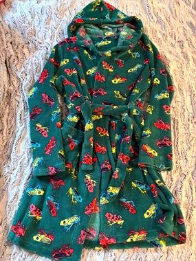 Lands' End Frog Print Plush Hooded Robe Kids 16